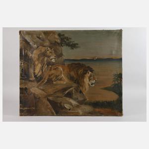 Löwenpaar auf Felsen