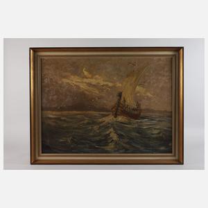 Wikingerschiff in tobender Gischt