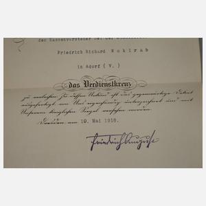 Verleihungsurkunde Verdienstkreuz Sachsen