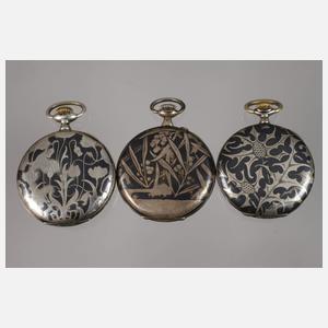 Sechs Taschenuhren Niello