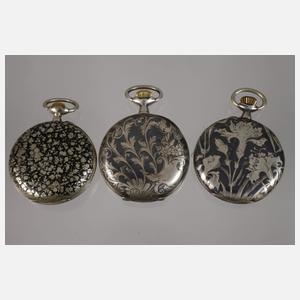 Sechs Taschenuhren Niello