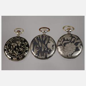 Fünf Taschenuhren Niello