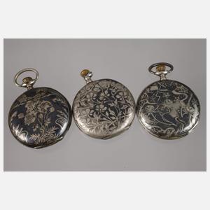 Sechs Taschenuhren Niello