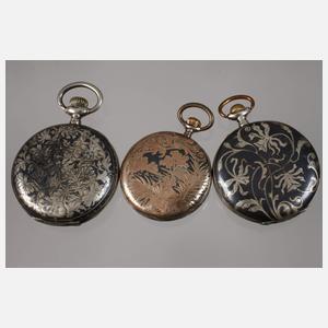 Sechs Taschenuhren Niello