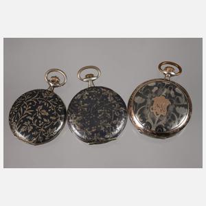 Sechs Taschenuhren Niello