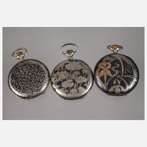 Sechs Taschenuhren Niello