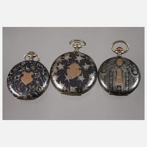 Sechs Taschenuhren Niello