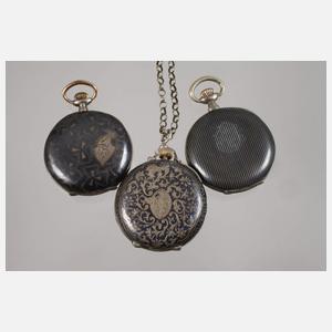 Sechs Damenhängeuhren Niello