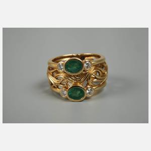 Damenring mit Brillanten und Smaragden