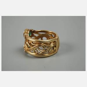 Damenring mit Brillanten und Smaragden