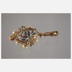 Anhänger mit Perlen und Edelsteinbesatz