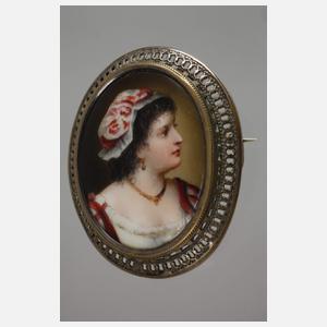 Brosche mit Porzellanmalerei