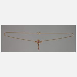 Jugendstil-Collier mit Turmalinen und Saatperlen