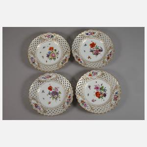 Meissen acht Durchbruchteller Blumen und Insekten