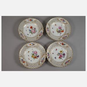 Meissen acht Durchbruchteller Blumen und Insekten