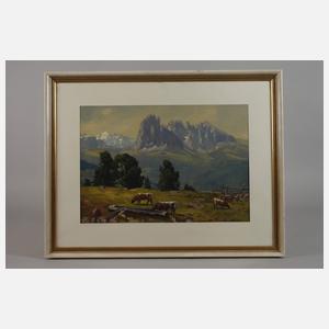 Kühe auf der Alm vor der Langkofelgruppe