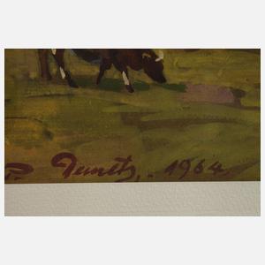 Kühe auf der Alm vor der Langkofelgruppe