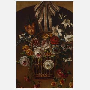 L. Blanco, Blumenstillleben mit Nymphensittich