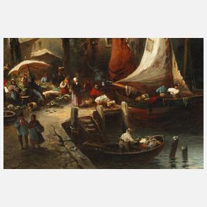 Heinrich Hiller, Stadthafen in romantischer Stadtkulisse