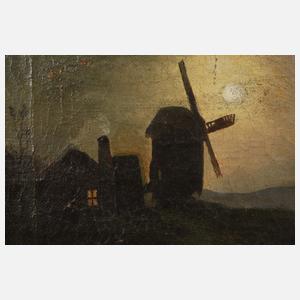 Hans Rembrandt, Windmühle im Mondenschein