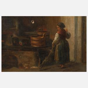 Bäuerliches Kücheninterieur mit Magd