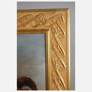 Jugendstilmeister, Putto und Pan eine Kuh ziehend