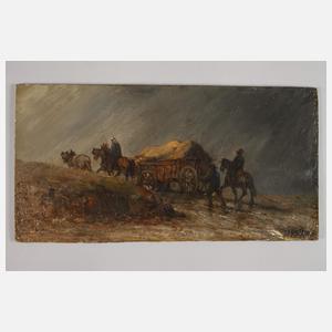 Paar Gemälde mit Fuhrwerken und Pferden