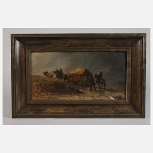 Paar Gemälde mit Fuhrwerken und Pferden