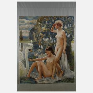 Nackte Mädchen am Schwanenteich