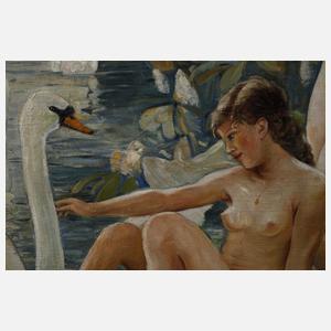 Nackte Mädchen am Schwanenteich