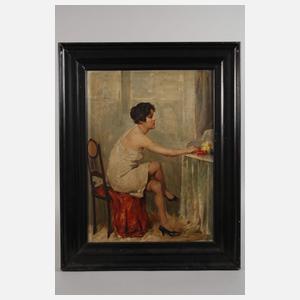 Dame bei der Toilette