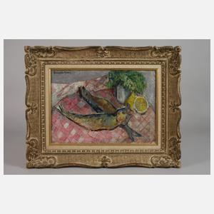 Französische Expressionistin, Stillleben mit Fischen und Zitrone