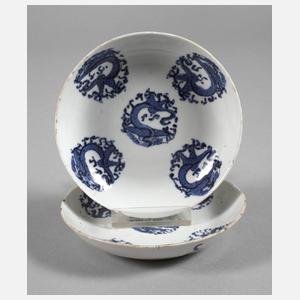 Paar Teller mit Drachenmedaillons