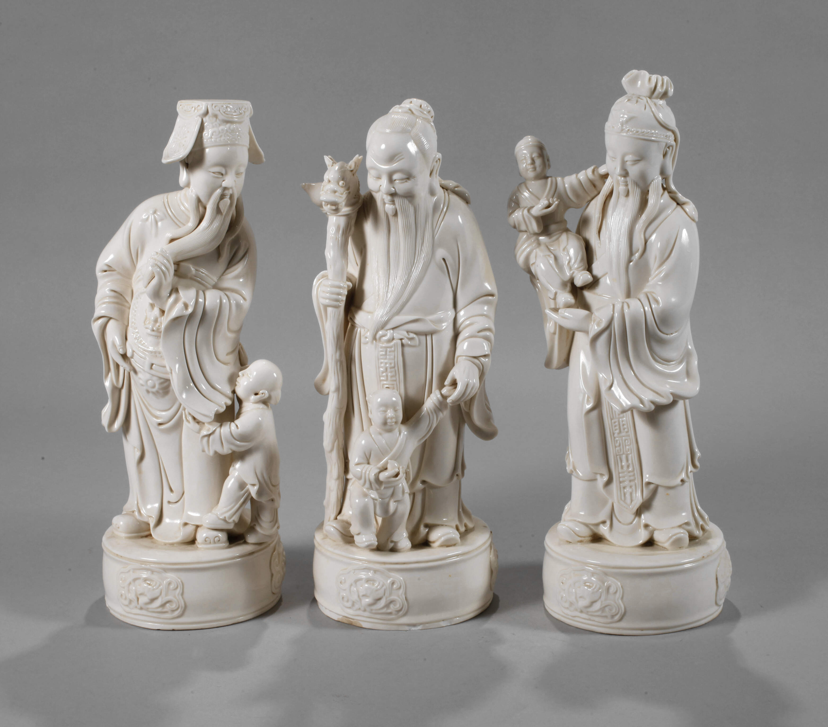Blanc-de-Chine-Trias der Sanxing-Sterngottheiten