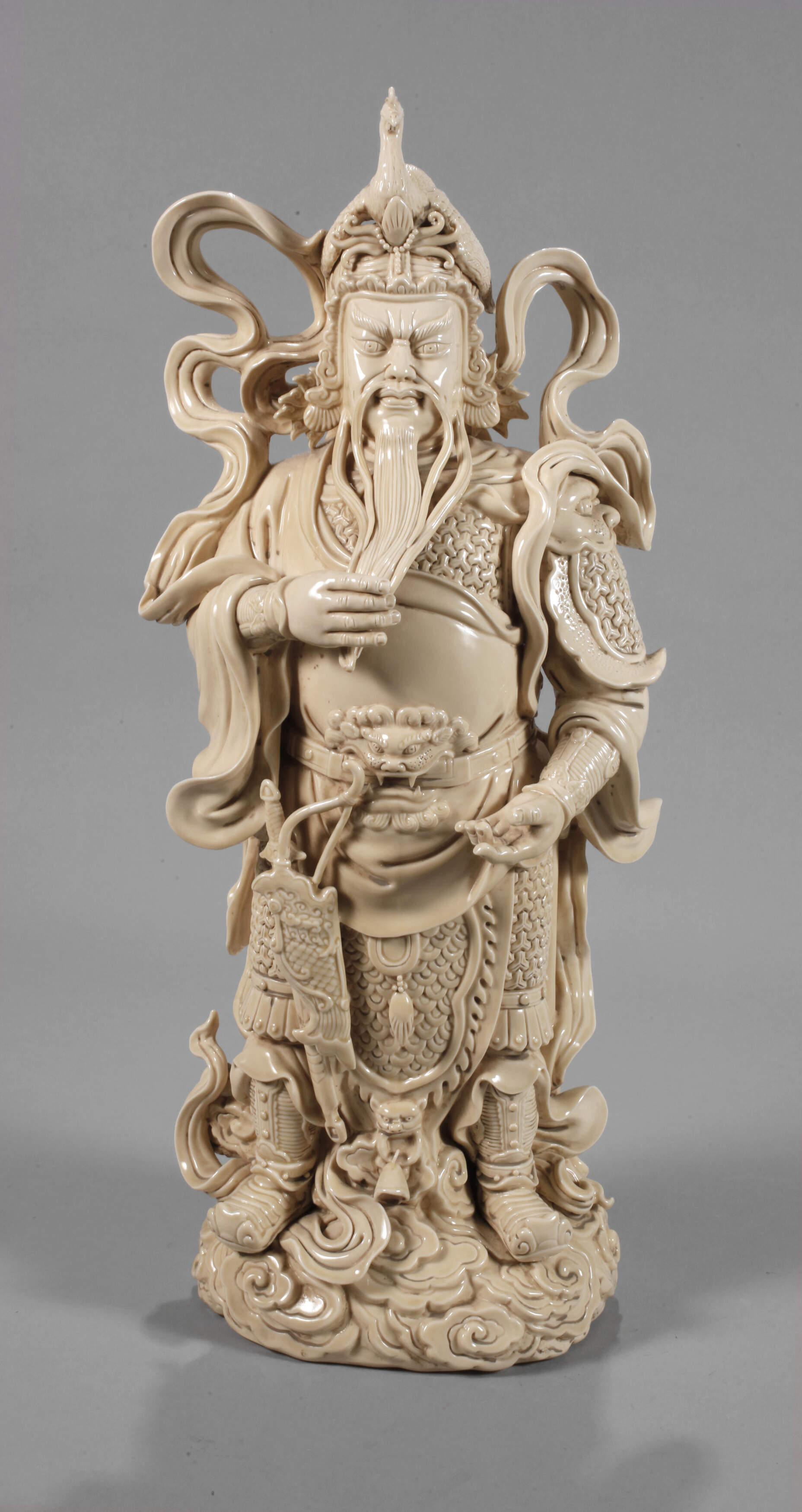 Sehr große Blanc-de-Chine-Figur eines Himmelsgenerals