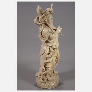 Sehr große Blanc-de-Chine-Figur eines Himmelsgenerals