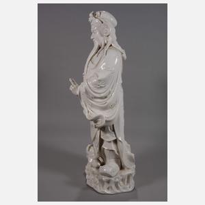 Riesige Blanc-de-Chine-Figur "Der drohende Kriegsgott Guandi"