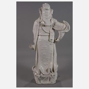 Riesige Blanc-de-Chine-Figur "Der drohende Kriegsgott Guandi"