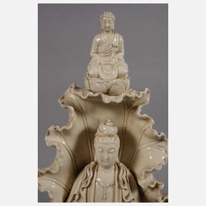 Große Blanc-de-Chine-Figur "Der Bodhisattva Manjusri im Lotosblatt"