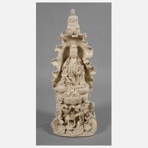 Große Blanc-de-Chine-Figur "Der Bodhisattva Manjusri im Lotosblatt"