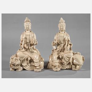 Blanc-de-Chine-Figuren der Bodhisattvas Samantabhadra und Manjusri