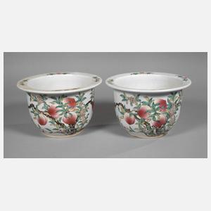 Paar Pfirsichbäumchen-Cachepots