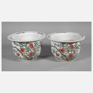 Paar Pfirsichbäumchen-Cachepots