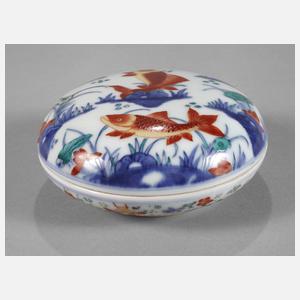 Deckeldose "Karpfenfische im sommerlichen Lotosteich"