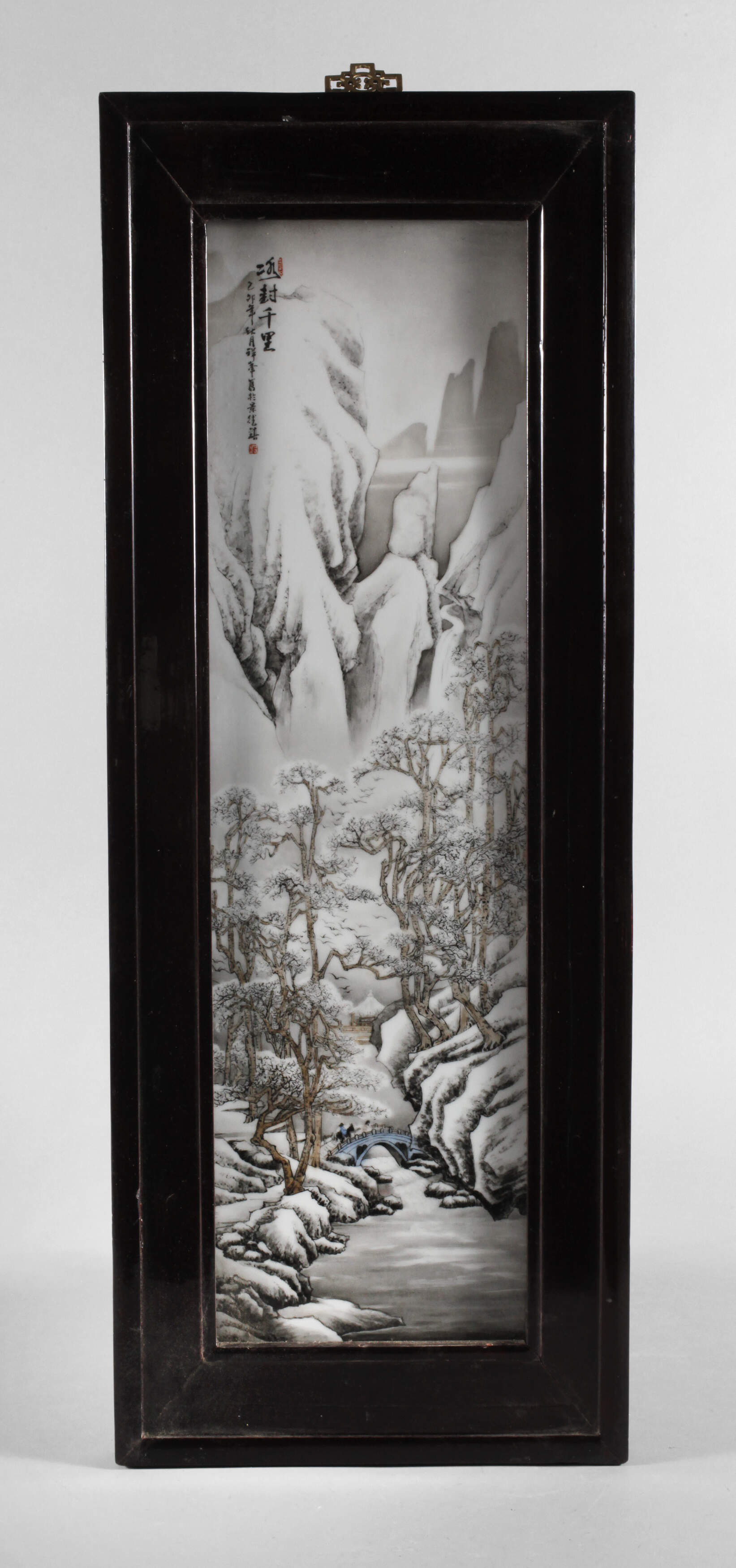 Große Porzellanmalerei "Ausritt ins winterliche Kieferntal"