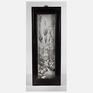 Große Porzellanmalerei "Ausritt ins winterliche Kieferntal"