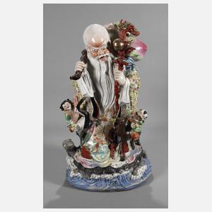 Riesige Jingdezhen-Propagandafigur „Shoulao mit dem Pfirsich der Unsterblichkeit“