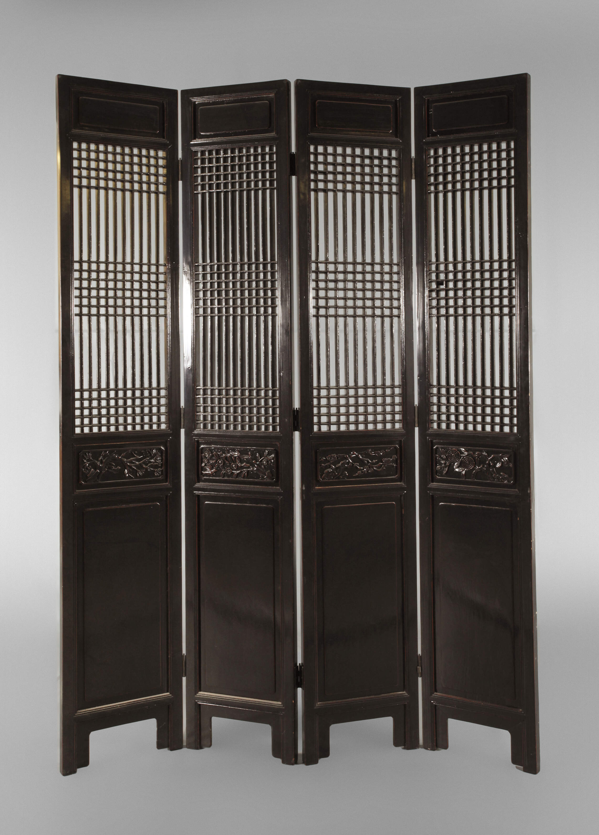 4-teiliger PINGFENG-Stellschirm mit Gittermuster