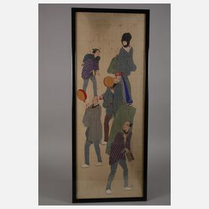 Paar Seidenmalereien