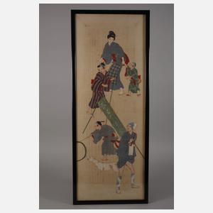 Paar Seidenmalereien